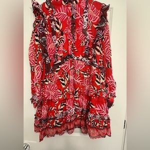 FARM Rio - Mixed Floral Ruffle Long Sleeve Dress - XL